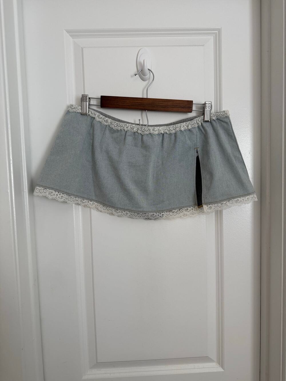 Out From Under Denim Lace Trim Slit Micro Mini Skirt Size Large